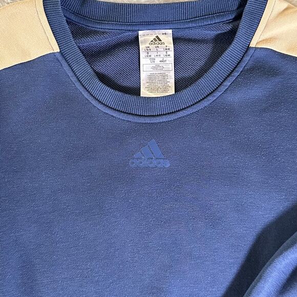 Adidas Essentials Logo Colorblock 3-Stripe Pullover Sweatshirt Women L Navy Tan - Picture 5 of 8